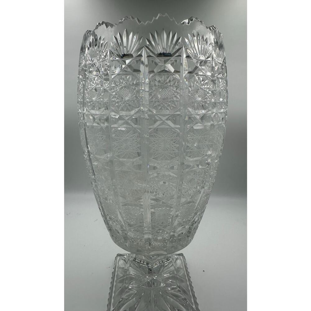 Vintage Antique American Brilliant Cut Crystal Large Ovoid Footed Vase - Picture 3 of 6